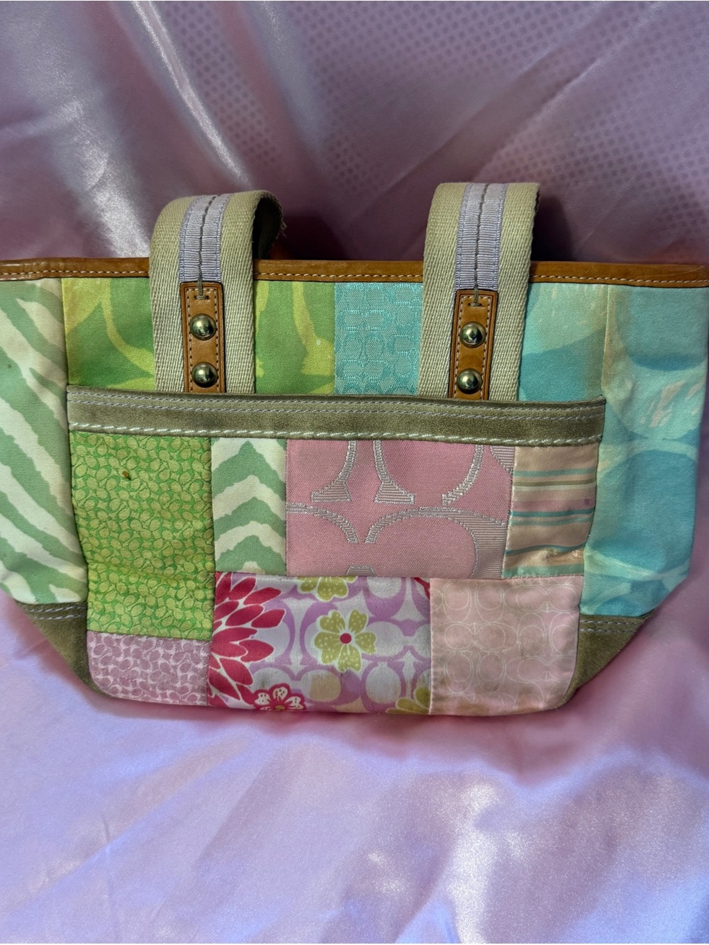 Vintage Y2K coach Hamptons spring pastel patchwork small tote bag mini purse - Picture 2 of 9